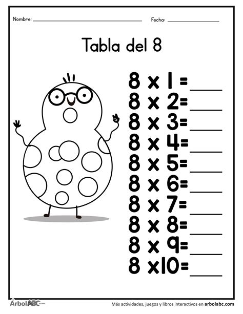 Ejercicios Tabla Del 8 Tabla de multiplicar del 8. Ejercicios de matemáticas para niños